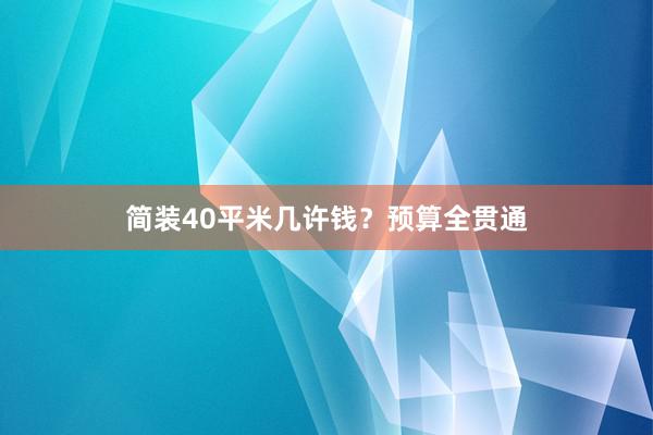 简装40平米几许钱？预算全贯通